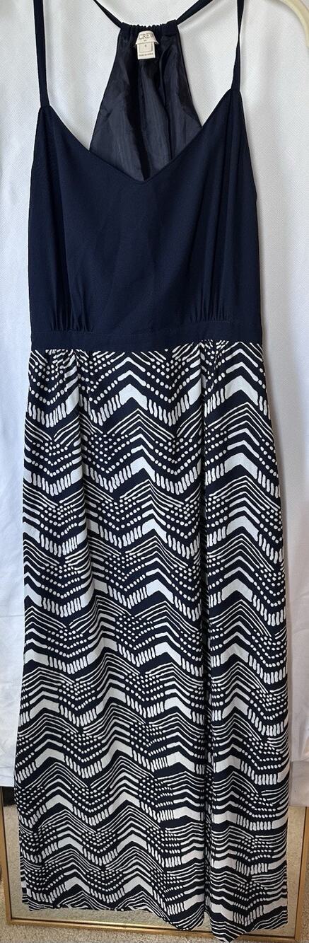 J.Crew Women’s Halter Maxi Dress Size 4 Navy Blue Geometric Print Lined